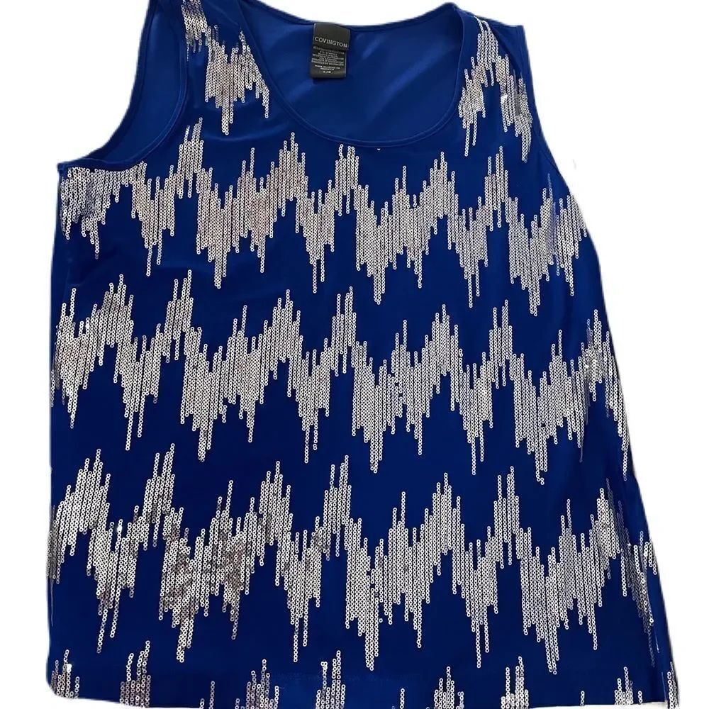 ❣️5/$50 Covington Large Blue Blouse with silver sequins.